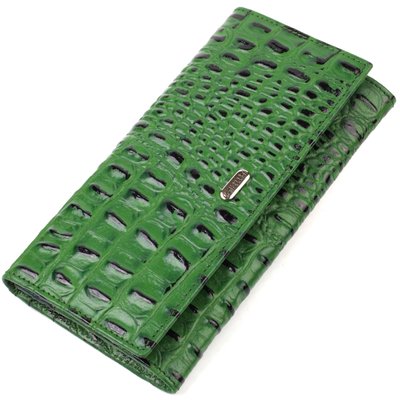 Оригінальний гаманець для жінок з натуральної фактурної шкіри з тисненням під крокодила CANPELLINI 21825 Зелений 21825 фото