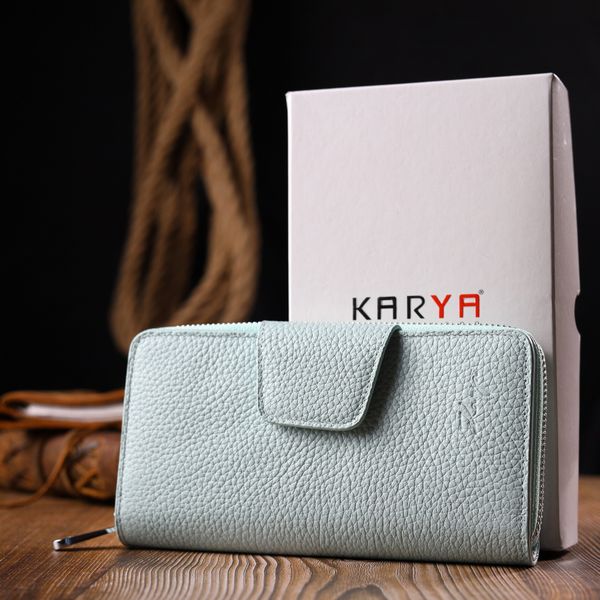 Цікавий вертикальний жіночий гаманець із натуральної шкіри KARYA 21157 Блакитний 21157 фото