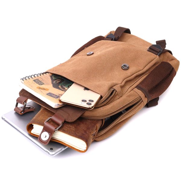 Зручний текстильний рюкзак з ущільненою спинкою та відділенням для планшета Vintage 22167 Коричневий 56803 фото