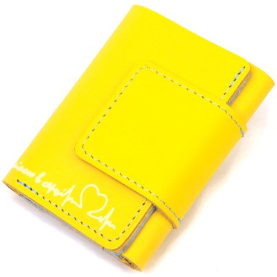 Компактне шкіряне портмоне в три додавання комбі двох кольорів Серце GRANDE PELLE 16730 Жовто-блакитне 16730 фото