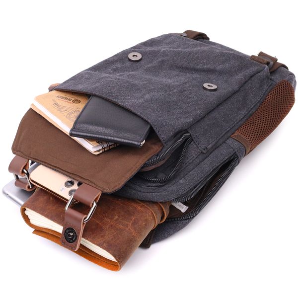 Практичний текстильний рюкзак з ущільненою спинкою та відділенням для планшета Vintage 22168 Чорний 56804 фото