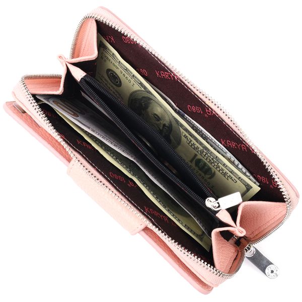 Зручний вертикальний жіночий гаманець з натуральної шкіри KARYA 21158 Рожевий 21158 фото