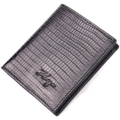 Красивий чоловічий гаманець із фактурної шкіри під рептилію KARYA 21059 Чорний 21059 фото