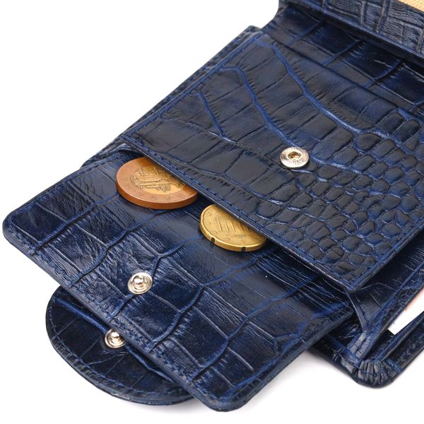 Практичний вертикальний жіночий гаманець із натуральної шкіри з тисненням під крокодила CANPELLINI 21677 Синій 21677 фото