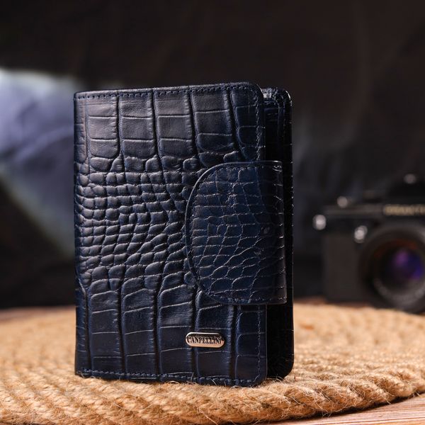 Практичний вертикальний жіночий гаманець із натуральної шкіри з тисненням під крокодила CANPELLINI 21677 Синій 21677 фото