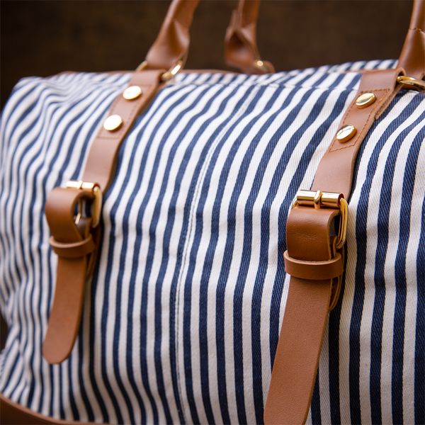 Дорожня сумка текстильна жіноча в смужку Vintage 20667 Біла 20667 фото