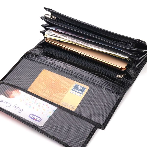 Жіночий гаманець із монетницею з натуральної фактурної шкіри CANPELLINI 21525 Чорний 21525 фото