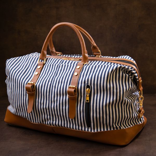 Дорожня сумка текстильна жіноча в смужку Vintage 20667 Біла 20667 фото