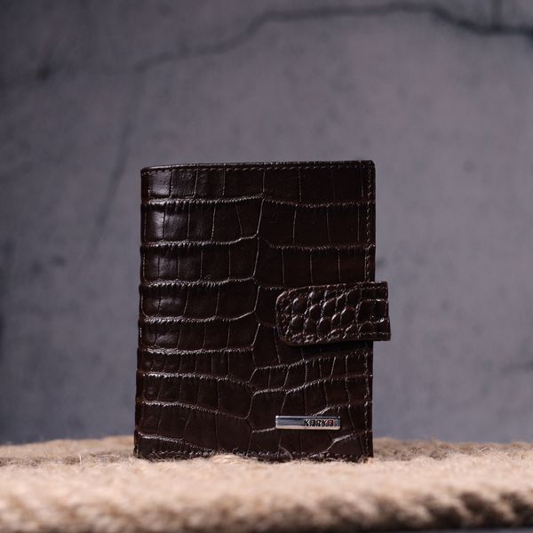 Компактний чоловічий гаманець із натуральної шкіри з тисненням під крокодила KARYA 21386 Коричневий 21386 фото
