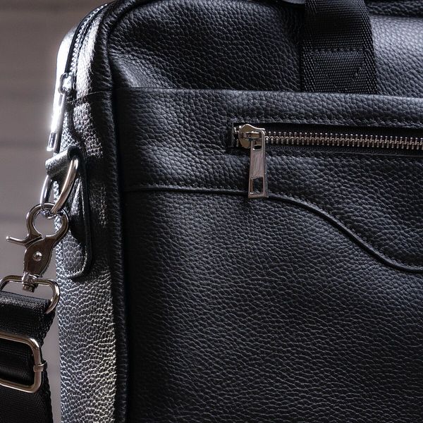 Ділова чоловіча сумка з зернистої шкіри Vintage 14886 Чорна 39482 фото