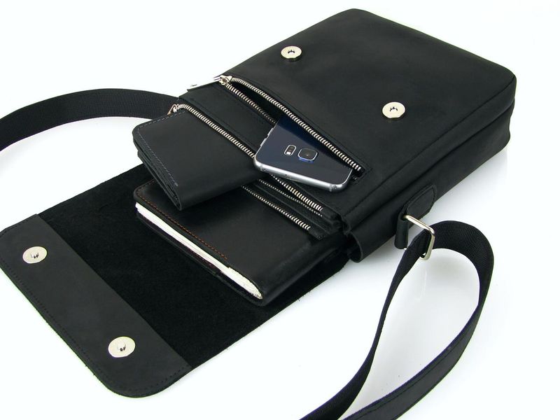 Чоловіча шкіряна сумка на плече на 2 відділа SGE MA 001 black чорна MA 001 black фото