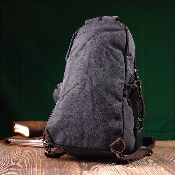 Зручний текстильний рюкзак у стилі мілітарі Vintagе 22179 Чорний 56815 фото