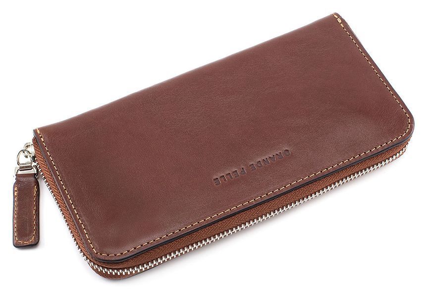 Рыжий кожаный кошелёк-клатч из гладкой кожи Grande Pelle 532623 532623 фото
