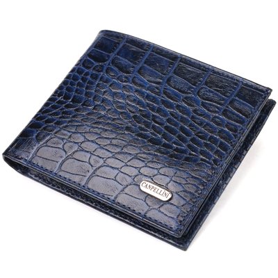 Стильний гаманець для чоловіків у два складення з натуральної шкіри з тисненням під крокодила CANPELLINI 21580 Синій 21580 фото