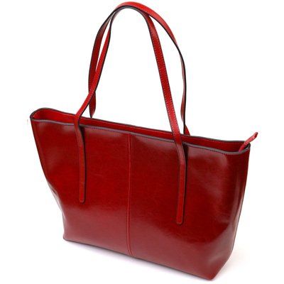 Вместительная сумка шоппер из натуральной кожи 22076 Vintage Бордовая 56277 фото