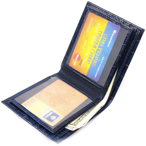 Стильний гаманець для чоловіків у два складення з натуральної шкіри з тисненням під крокодила CANPELLINI 21580 Синій 21580 фото