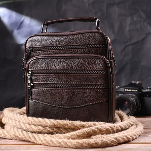 Практичная мужская сумка кожаная 21274 Vintage Коричневая 21274 фото