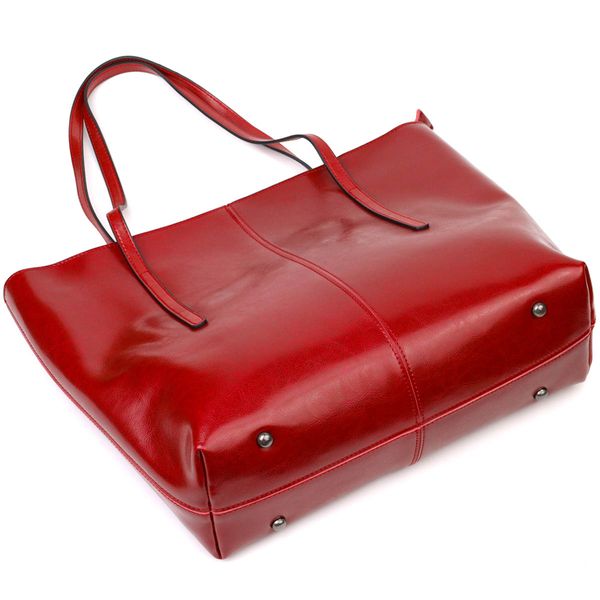 Вместительная сумка шоппер из натуральной кожи 22076 Vintage Бордовая 56277 фото