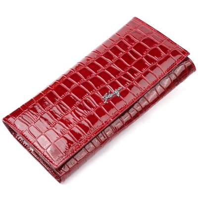 Лакований горизонтальний жіночий гаманець з натуральної шкіри з тисненням під крокодила KARYA 21165 Червоний 21165 фото