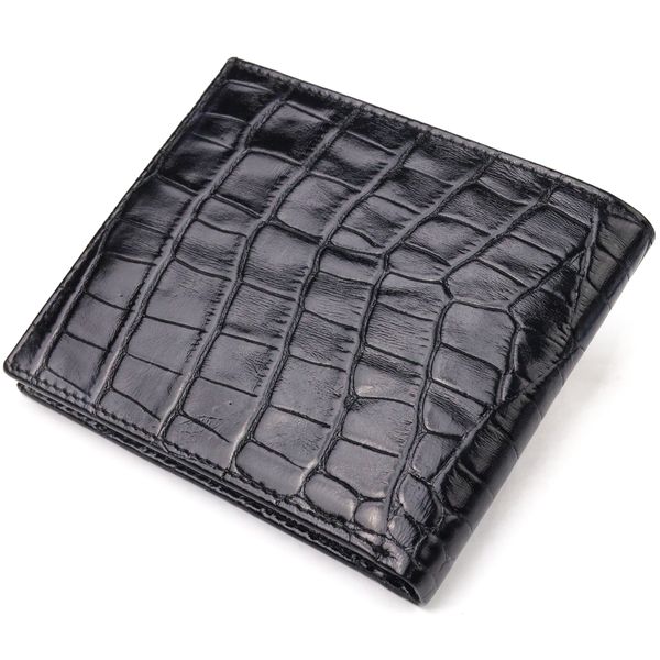 Оригінальний гаманець для чоловіків у два складення з натуральної фактурної шкіри з тисненням під крокодила CANPELLINI 21582 Чорний 21582 фото