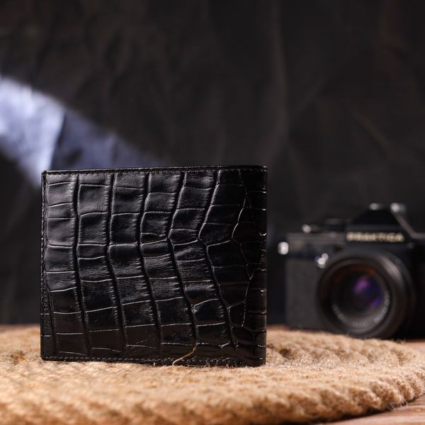 Оригінальний гаманець для чоловіків у два складення з натуральної фактурної шкіри з тисненням під крокодила CANPELLINI 21582 Чорний 21582 фото