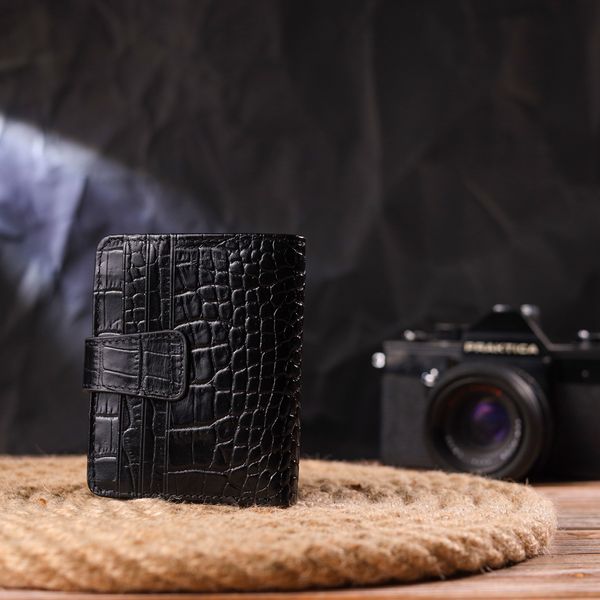 Компактний гаманець з натуральної шкіри з тисненням під крокодила CANPELLINI 21684 Чорний 21684 фото