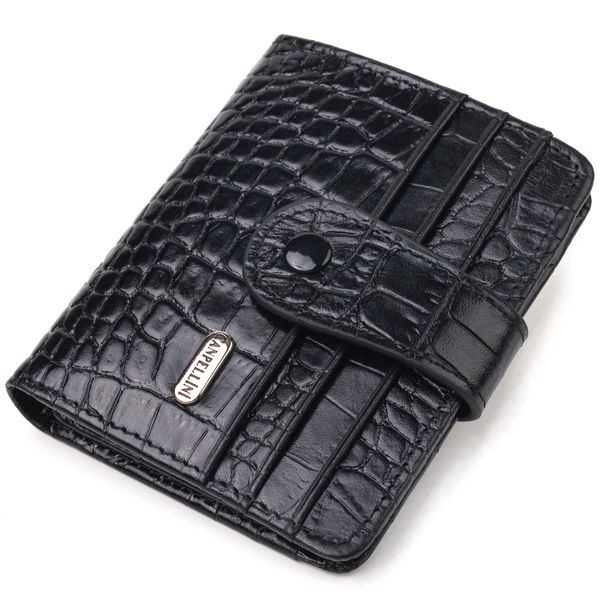 Компактний гаманець з натуральної шкіри з тисненням під крокодила CANPELLINI 21684 Чорний 21684 фото