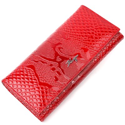 Лакований горизонтальний гаманець з натуральної шкіри з тисненням під змію KARYA 21167 Червоний 21167 фото