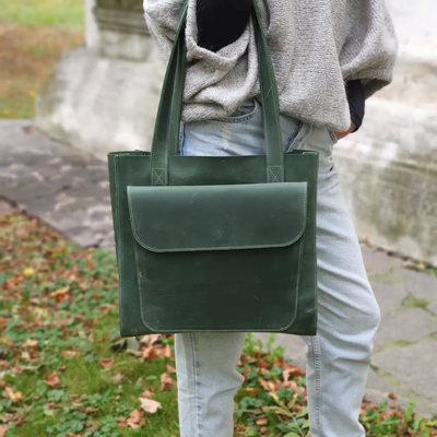 Стильная кожаная женская сумка шоппер SGE WSH 001 green зеленая WSH 001 green фото
