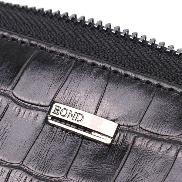 Вместительный женский кошелек из натуральной кожи с тиснением под крокодила BOND 21980 Черный 21980 фото