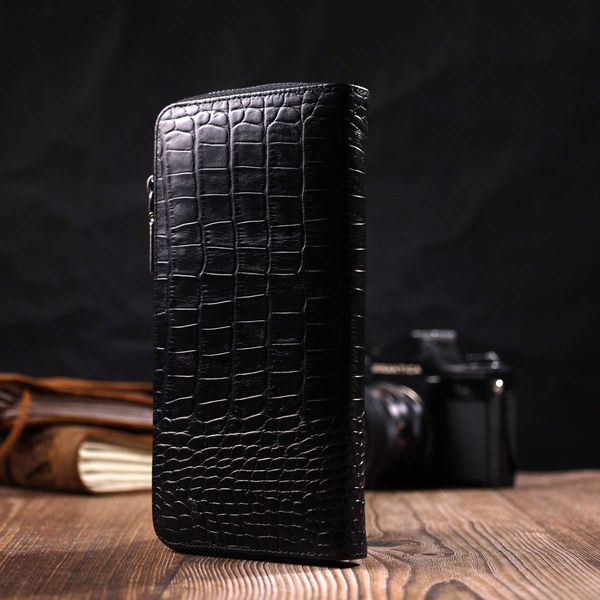 Місткий жіночий гаманець з натуральної шкіри з тисненням під крокодила BOND 21980 Чорний 21980 фото