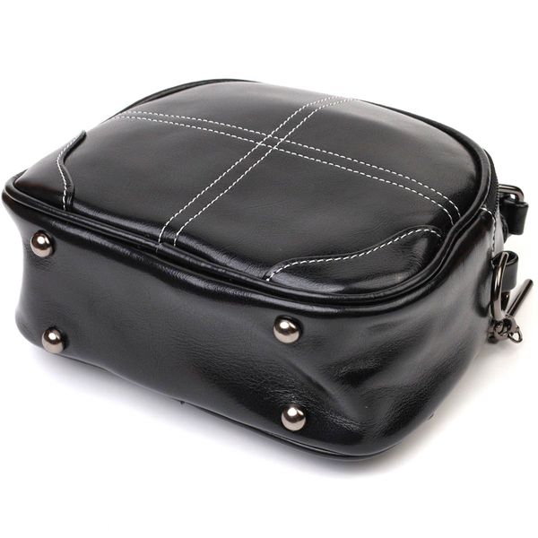 Жіноча глянсова сумка на плече з натуральної шкіри 22130 Vintage Чорна 22130 фото