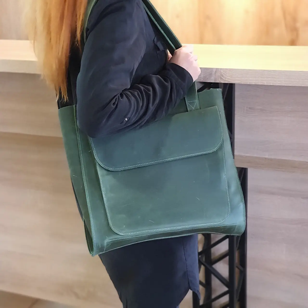 Стильная кожаная женская сумка шоппер SGE WSH 001 green зеленая WSH 001 green фото