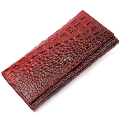 Місткий горизонтальний гаманець з натуральної шкіри з тисненням під крокодила KARYA 21168 Червоний 21168 фото