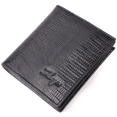 Компактний лакований жіночий гаманець із фактурної шкіри під рептилію KARYA 21118 Чорний 21118 фото