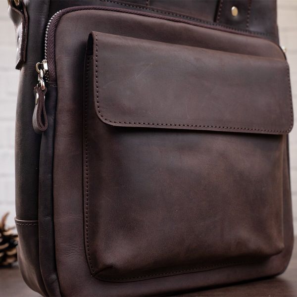 Винтажная сумка под А4 вертикального формата в матовой коже 11166 SHVIGEL, Коричневая 39985 фото
