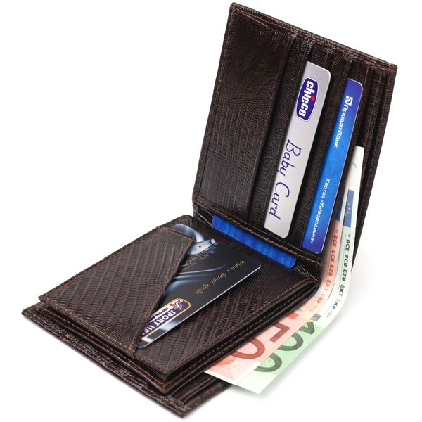 Лакований гаманець для чоловіків у два складення з натуральної фактурної шкіри CANPELLINI 21585 Коричневий 21585 фото
