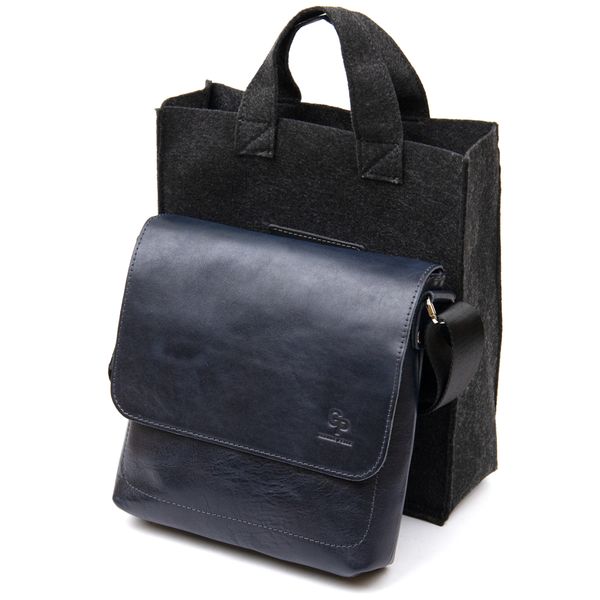 Практична шкіряна чоловіча сумка-месенджер GRANDE PELLE 11433 Темно-синій 49876 фото