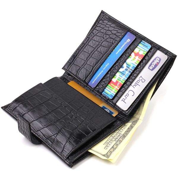 Стильний вертикальний чоловічий гаманець середнього розміру з натуральної шкіри з тисненням під крокодила CANPELLINI 21736 Чорний 21736 фото
