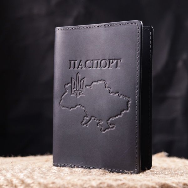 Стильная обложка на паспорт в винтажной коже Карта GRANDE PELLE 16770 Черная 16770 фото