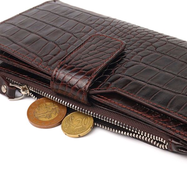 Місткий гаманець з натуральної шкіри з тисненням під крокодила CANPELLINI 21637 Коричневий 21637 фото