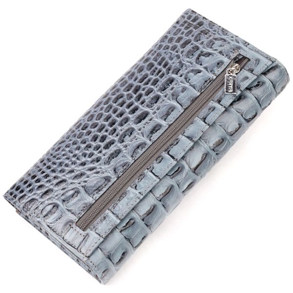 Функціональний горизонтальний гаманець із натуральної шкіри з тисненням під крокодила KARYA 21169 Сірий 21169 фото
