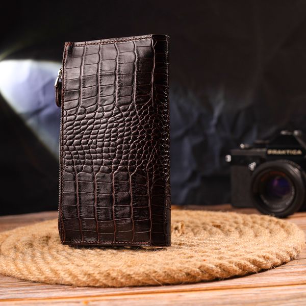 Місткий гаманець з натуральної шкіри з тисненням під крокодила CANPELLINI 21637 Коричневий 21637 фото