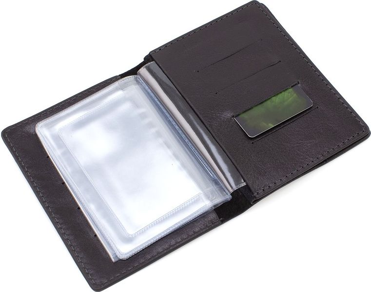 Чорна шкіряна обкладинка для паспорта Grande Pelle 212610-Герб ЗСУ 212610-Герб ЗСУ фото