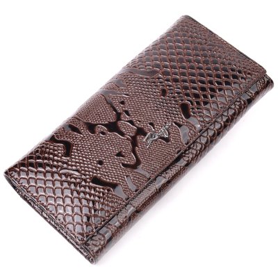 Лакований горизонтальний гаманець з натуральної шкіри з тисненням під змію KARYA 21170 Коричневий 21170 фото