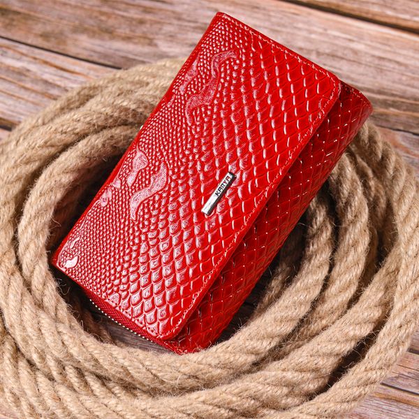 Яскраве жіноче портмоне з лакованої фактурної шкіри KARYA 21428 Червоний 21428 фото