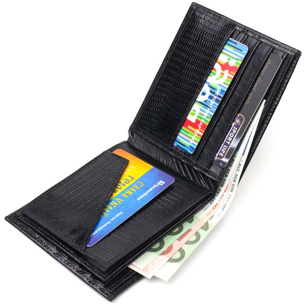 Елегантний гаманець для чоловіків у два складення з натуральної фактурної шкіри CANPELLINI 21587 Чорний 21587 фото
