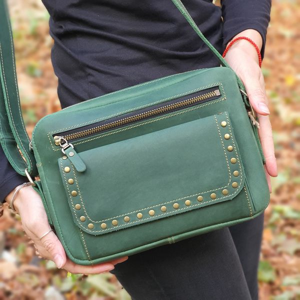 Жіноча шкіряна сумка через плече SGE WKR 001 green зелена WKR 001 green фото