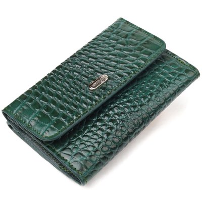 Яскравий жіночий гаманець із натуральної фактурної шкіри з тисненням під крокодила CANPELLINI 21588 Зелений 21588 фото