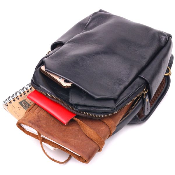 Превосходная сумка мужская через плечо из натуральной гладкой кожи 21286 Vintage Черная 55168 фото